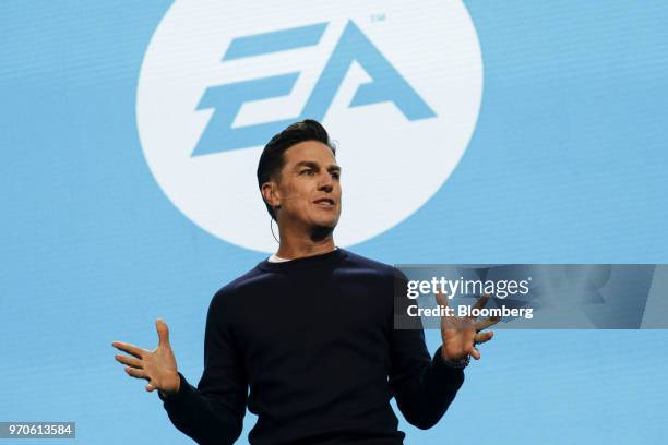 Andrew Wilson, chief executive officer of Electronic Arts Inc. , speaks during the company's EA Play event ahead of the E3 Electronic Entertainment...