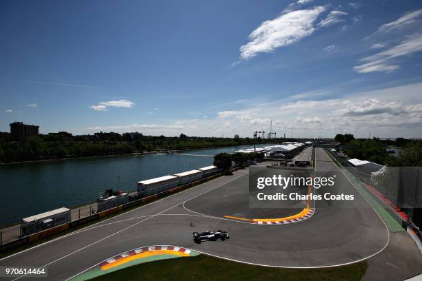 Lewis Hamilton of Great Britain driving the Mercedes AMG Petronas F1 Team Mercedes WO9 on track during final practice for the Canadian Formula One...