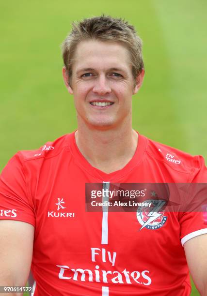 Joe Mennie of Lancashire CCC poses for a portrait during their T20 kit photocall at Old Trafford on June 8, 2018 in Manchester, England.