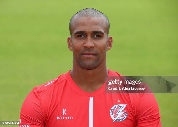 Liam Hurt of Lancashire CCC poses for a portrait during their T20 kit photocall at Old Trafford on June 8, 2018 in Manchester, England.