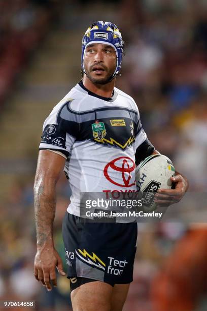 Johnathan Thurston of the Cowboys looks on during the round 14 NRL match between the Parramatta Eels and the North Queensland Cowboys at TIO Stadium...