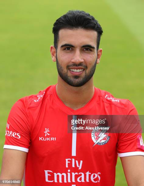 Saqib Mahmood of Lancashire CCC poses for a portrait during their T20 kit photocall at Old Trafford on June 8, 2018 in Manchester, England.