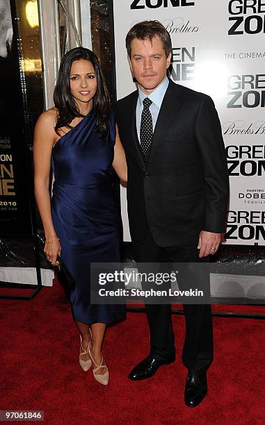 Luciana Damon and actor Matt Damon attend the world premiere screening of "Green Zone" hosted by the Cinema Society, Universal Pictures and Working...