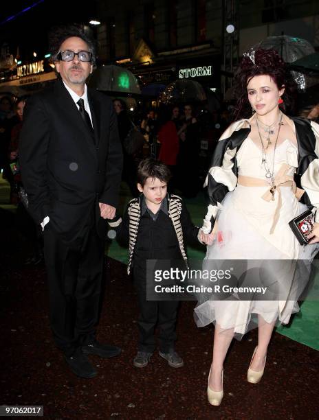 Actress Helena Bonham Carter, director Tim Burton and their son Billy Raymond arrive at the Royal World Premiere of 'Alice In Wonderland' at Odeon...