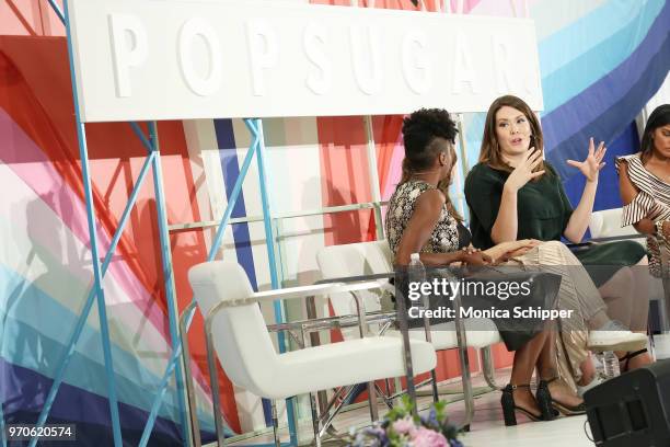 Sasheer Zamata, Jamie Lee and Michelle Collins speaks onstage at the Flip the Script: Brought to You by BookSparks panel day 1 of POPSUGAR...