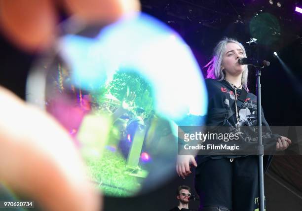 Billie Eilish performs on Which Stage during day 3 of the 2018 Bonnaroo Arts And Music Festival on June 9, 2018 in Manchester, Tennessee.