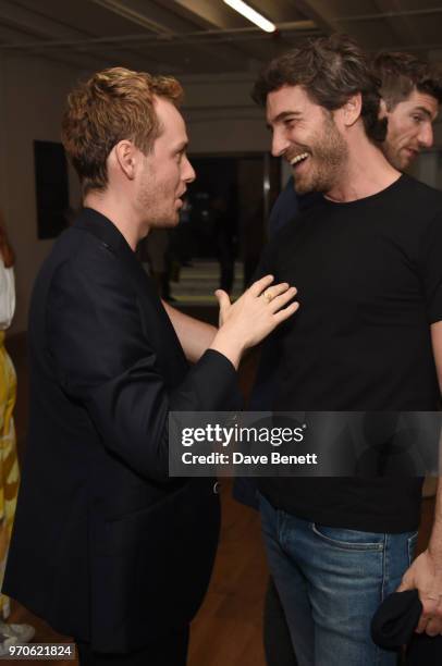 Jonathan Daniel Pryce and Robert Konjic attend GarconJon 10 Years Of Street Style presented by Vogue Hommes at 13 Floral Street on June 9, 2018 in...