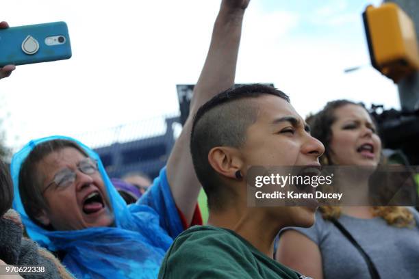 Protesters rally outside a Federal Detention Center holding migrant women on June 9, 2018 in SeaTac, Washington. Congresswoman Pramila Jayapal...