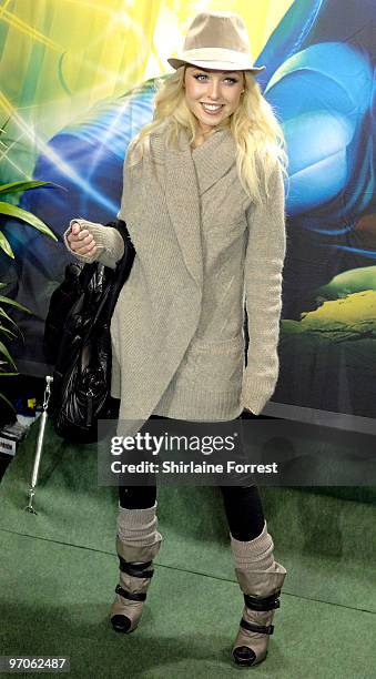 Jorgie Porter attends a green carpet photocall for Cirque du Soleil's 'Varekai' at The White Grand Chapiteau at The Trafford Centre on February 25,...