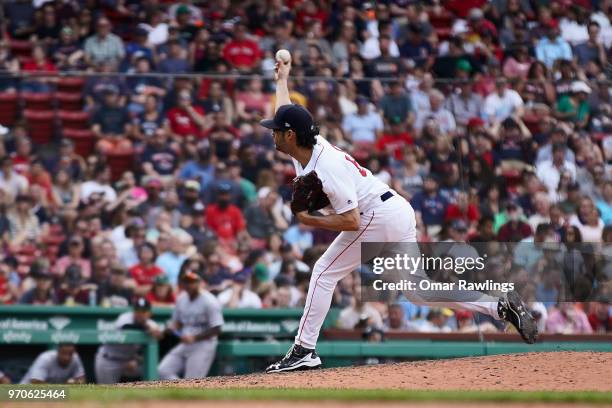 Joe Kelly of the Boston Red Sox pitches at the top of the seventh inning of the game against the Chicago White Sox at Fenway Park on June 9, 2018 in...