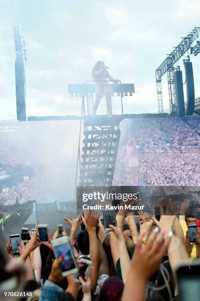 Beyonce performs on stage during the "On the Run II" Tour with Jay-Z at Hampden Park on June 9, 2018 in Glasgow, Scotland.