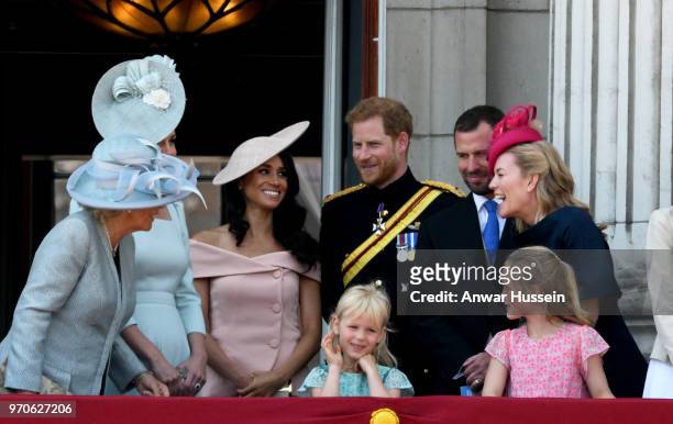 Camilla, Duchess of Cornwall. Catherine, Duchess of Cambridge, Meghan, Duchess of Sussex, Prince Harry, Duke of Sussex, Isla Phillips, Peter...