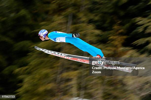 Bill Demong of the USA takes the Gold Medal during the Nordic Combined Individual LH/10km on Day 14 of the 2010 Vancouver Winter Olympic Games on...