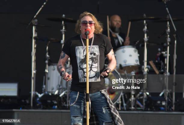 Axl Rose of Guns 'N' Roses performs at Donington Park on June 9, 2018 in Donington, England.