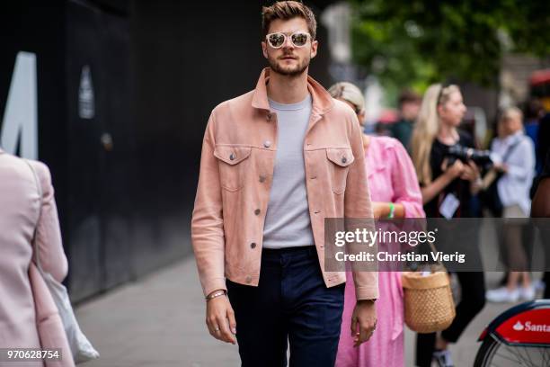 Jim Chapman is seen during London Fashion Week Men's June 2018 on June 9, 2018 in London, England.