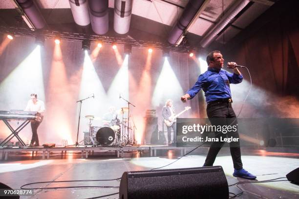 Singer Samuel T. Herring of Future Islands performs live on stage during a concert at the Columbiahalle on June 9, 2018 in Berlin, Germany.