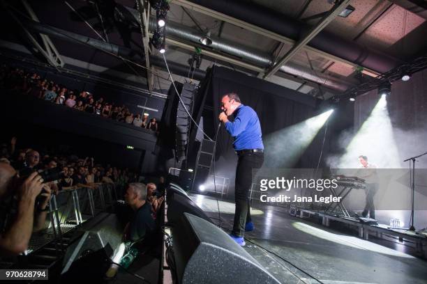 Singer Samuel T. Herring of Future Islands performs live on stage during a concert at the Columbiahalle on June 9, 2018 in Berlin, Germany.