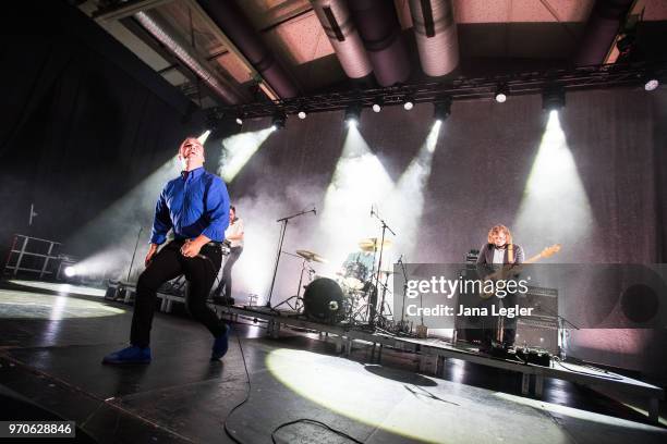 Singer Samuel T. Herring of Future Islands performs live on stage during a concert at the Columbiahalle on June 9, 2018 in Berlin, Germany.