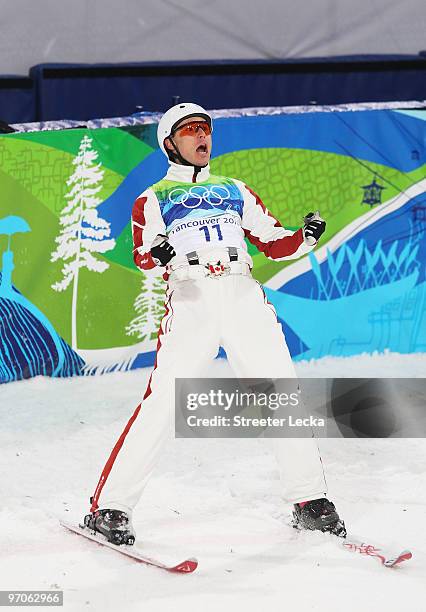 Kyle Nissen of Canada celebrates during the freestyle skiing men's aerials final on day 14 of the Vancouver 2010 Winter Olympics at Cypress Mountain...