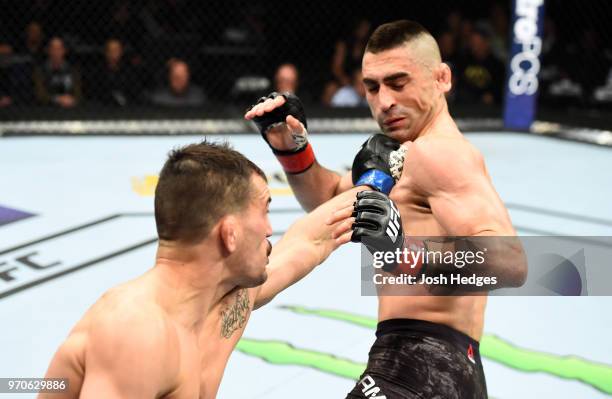 Mirsad Bektic of Bosnia punches Ricardo Lamas in their featherweight fight during the UFC 225 event at the United Center on June 9, 2018 in Chicago,...