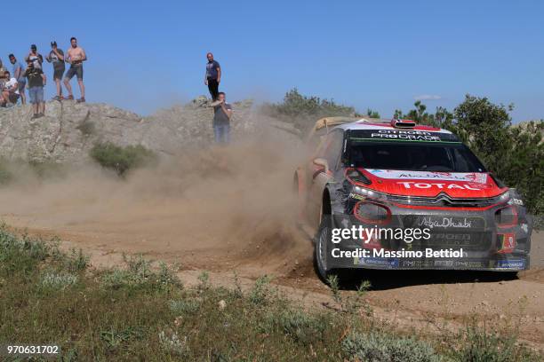 Mads Ostberg of Norway and Torstein Eriksen of Norway compete in their Citroen Total Abu Dhabi WRT Citroen C3 WRC during Day Three of the WRC Italy...