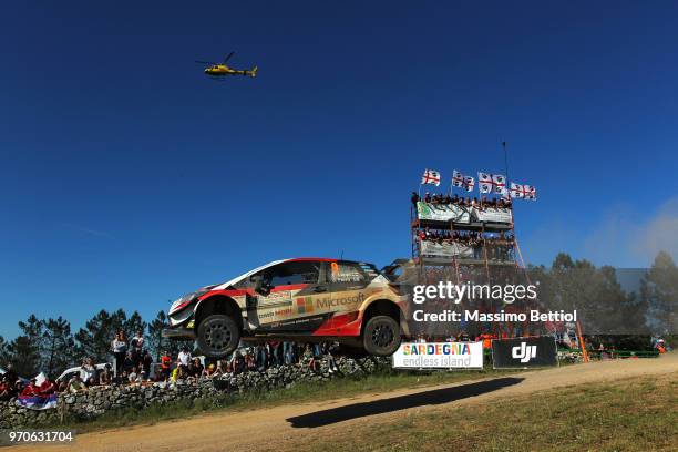 Esapekka Lappi of Finland and Janne Ferm of Finland compete in their Toyota Gazoo Racing WRT Toyota Yaris WRC during Day Three of the WRC Italy on...