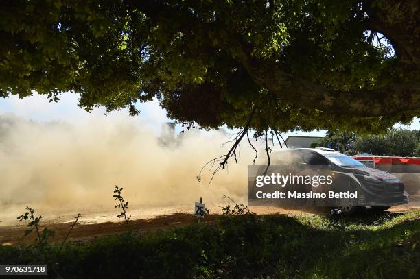 Sebastien Ogier of France and Julien Ingrassia of France compete in their M-Sport Ford WRT Ford Fiesta WRC during Day Three of the WRC Italy on June...