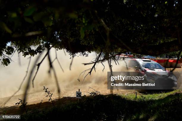 Jari Matti Latvala of Finland and Mikka Anttila of Finland compete in their Toyota Gazoo Racing WRT Toyota Yaris WRC during Day Three of the WRC...