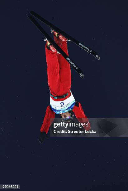 Liu Zhongqing of China competes during the freestyle skiing men's aerials final on day 14 of the Vancouver 2010 Winter Olympics at Cypress Mountain...