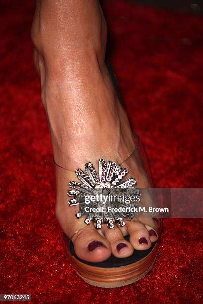 Detail shot of shoes worn by actress Carrie Preston as she arrives at the 12th Annual Costume Designers Guild Awards with Presenting Sponsor...