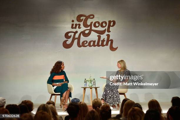 Janet Mock and Gwyneth Paltrow speak onstage at the In goop Health Summit at 3Labs on June 9, 2018 in Culver City, California.