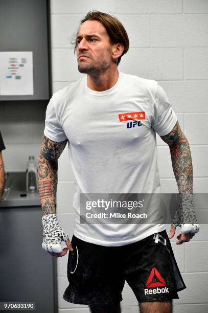 Punk warms up backstage during the UFC 225 event at the United Center on June 9, 2018 in Chicago, Illinois.