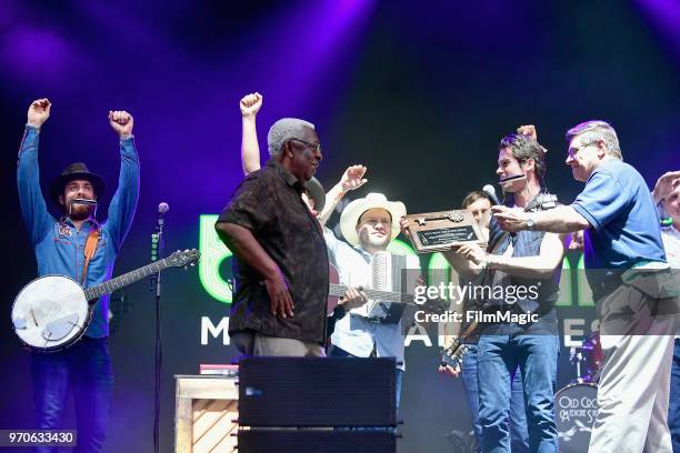 Old Crow Medicine Show receives The Key to Coffee County from Coffee County Mayor Gary Cordell and Manchester Mayor Lonnie Norman on Which Stage...