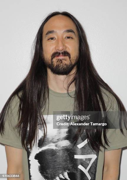 Steve Aoki is seen backstage during the Mix Live! presented by Uforia concert at the AmericanAirlines Arena on June 9, 2018 in Miami, Florida.