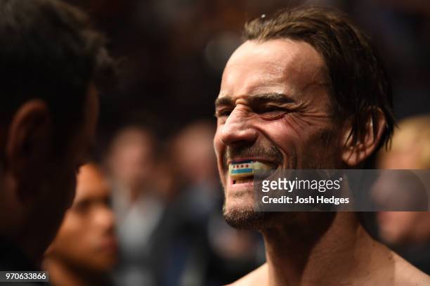 Punk prepares to enter the Octagon prior to facing Mike Jackson in their welterweight fight during the UFC 225 event at the United Center on June 9,...