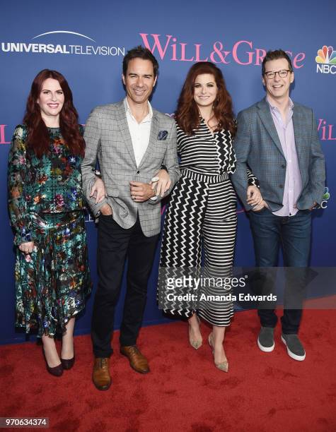 Actors Megan Mullally, Eric McCormack, Debra Messing and Sean Hayes arrive at NBC's "Will & Grace" FYC Event at the Harmony Gold Theatre on June 9,...