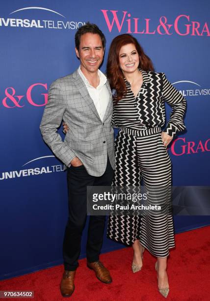 Actors Eric McCormack and Debra Messing attend NBC's "Will & Grace" FYC event at The Harmony Gold Theatre on June 9, 2018 in Los Angeles, California.