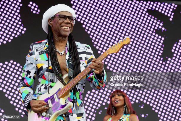 Nile Rodgers performs on What Stage during day 3 of the 2018 Bonnaroo Arts And Music Festival on June 9, 2018 in Manchester, Tennessee.