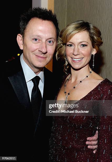 Actors Michael Emerson and Carrie Preston arrive at the 12th Annual Costume Designers Guild Awards with Presenting Sponsor Swarovski at The Beverly...