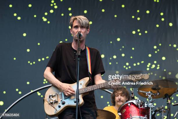 Dirk von Lowtzow of German band Tocotronic performs live on stage in support of Beatsteaks during a concert at Waldbuehne Berlin on June 9, 2018 in...