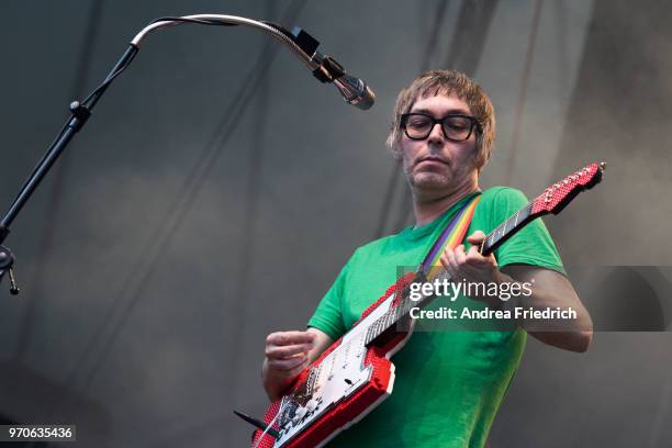 Rick McPhail of German band Tocotronic performs live on stage in support of Beatsteaks during a concert at Waldbuehne Berlin on June 9, 2018 in...