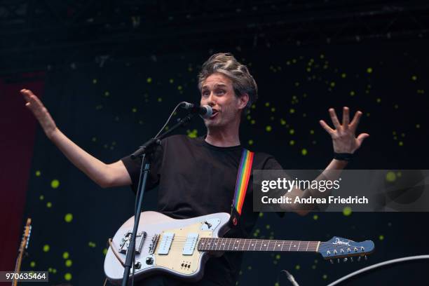 Dirk von Lowtzow of German band Tocotronic performs live on stage in support of Beatsteaks during a concert at Waldbuehne Berlin on June 9, 2018 in...