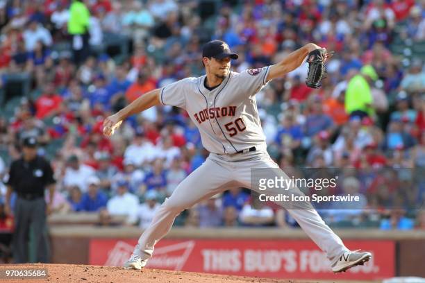 Houston Astros starting pitcher Charlie Morton throws to the plate during the game between the Texas Rangers and the Houston Astros on June 9, 2018...