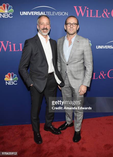 Creators and executive producers David Kohan and Max Mutchnick arrive at NBC's "Will & Grace" FYC Event at the Harmony Gold Theatre on June 9, 2018...