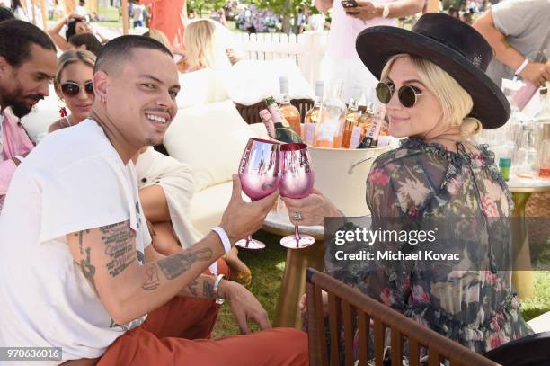 Evan Ross and Ashlee Simpson attend Moët & Chandon presents the first-ever Rosé Day LA on Moët Grand Day at Saddlerock Ranch on June 9, 2018 in...