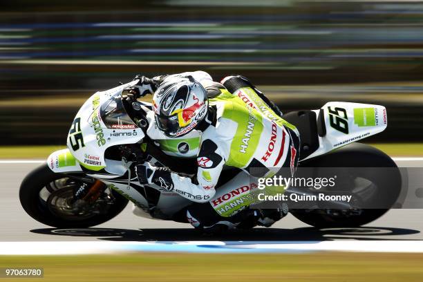 Jonathan Rea of Great Britain and the Hannspree Ten Kate Honda Team rounds the bend during practice ahead of round one for the Superbike World...