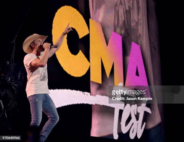Dustin Lynch performs onstage during the 2018 CMA Music festival at Nissan Stadium on June 9, 2018 in Nashville, Tennessee.