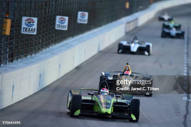 Charlie Kimball, driver of the Tresiba Chevrolet, leads a group of cars during the Verizon IndyCar Series DXC Technology 600 at Texas Motor Speedway...