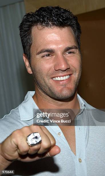 New England Patriots player Adam Vinatieri attends a preparty for the 10th Annual ESPY Awards on July 9, 2002 at the Mondrian Hotel in West...