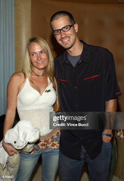 Pro-skater Bob Burnquist and wife Jen O'Brien attend a preparty for the 10th Annual ESPY Awards on July 9, 2002 at the Mondrian Hotel in West...